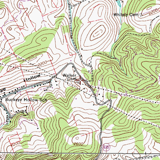 Topographic Map of Walker Cemetery, VA