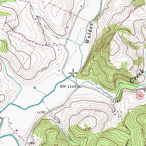 Topographic Map of Walker Creek, VA