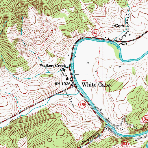 Topographic Map of Walkers Creek Church, VA