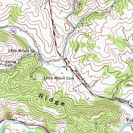 Topographic Map of Wallen Creek, VA