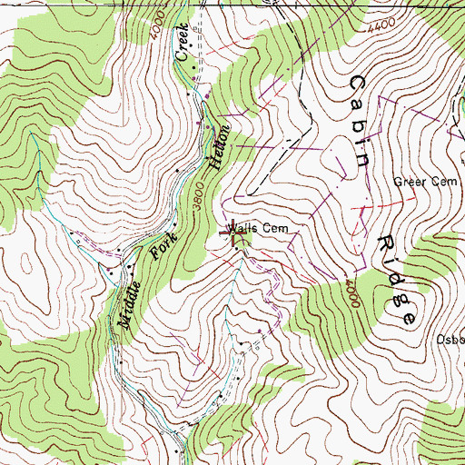 Topographic Map of Walls Cemetery, VA