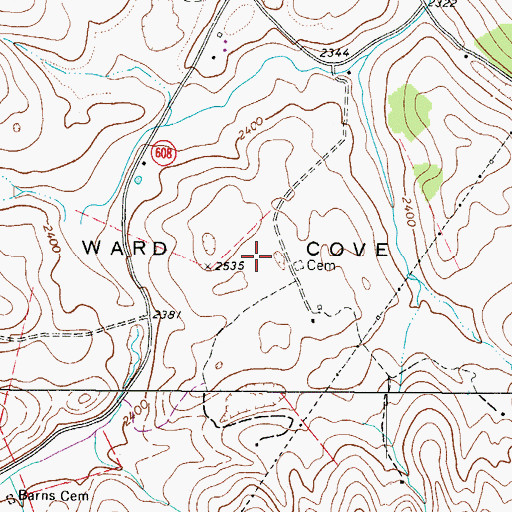Topographic Map of Ward Cove, VA