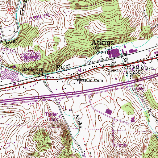 Topographic Map of Wassum Cemetery, VA
