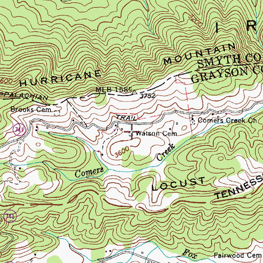 Topographic Map of Watson Cemetery, VA