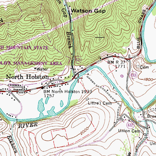 Topographic Map of Watson Gap Branch, VA