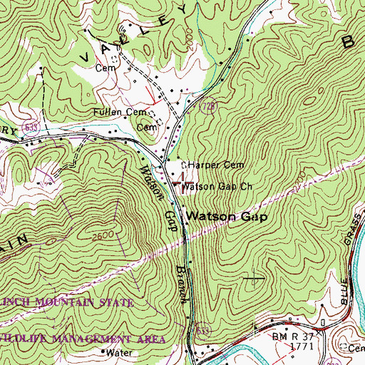 Topographic Map of Watson Gap Church, VA