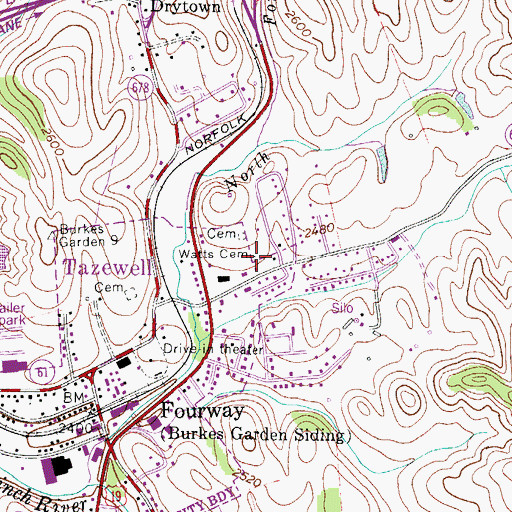 Topographic Map of Watts Cemetery, VA