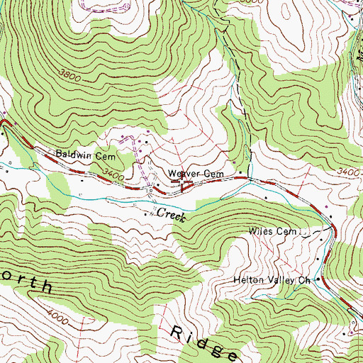 Topographic Map of Weaver Cemetery, VA