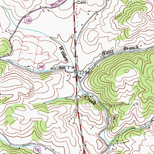 Topographic Map of Weiss Branch, VA