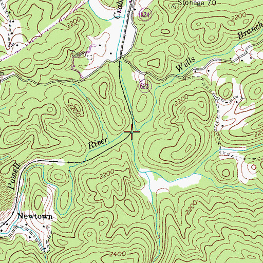 Topographic Map of Wells Branch, VA
