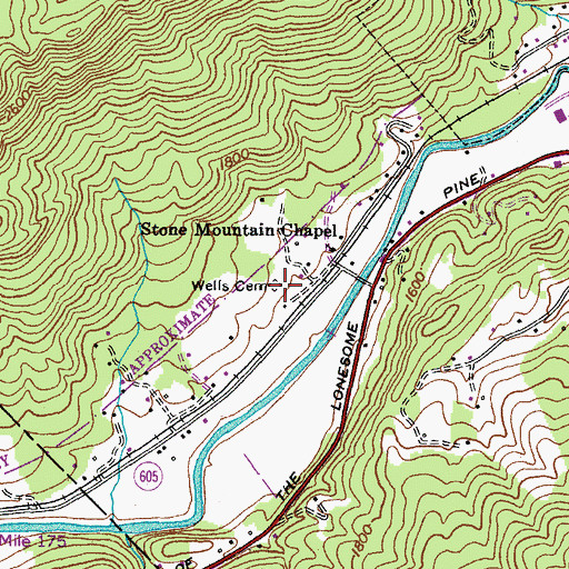 Topographic Map of Wells Cemetery, VA
