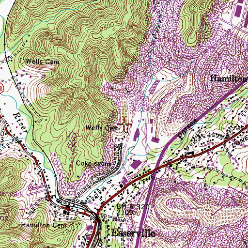 Topographic Map of Wells Cemetery, VA