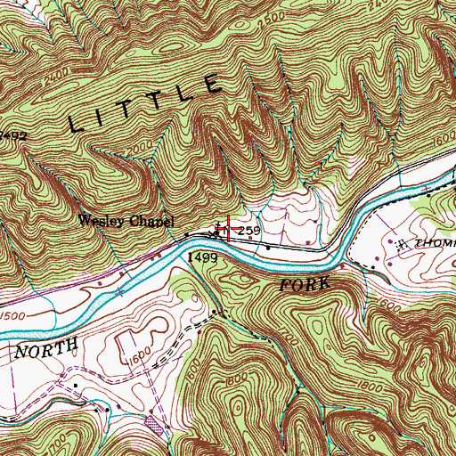 Topographic Map of Wesley Chapel, VA
