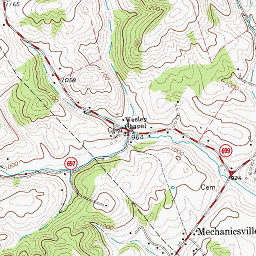 Topographic Map of Wesley Chapel, VA