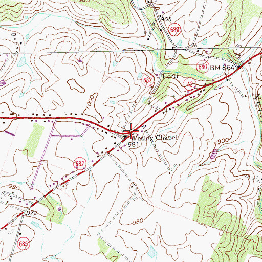 Topographic Map of Wesley Chapel, VA