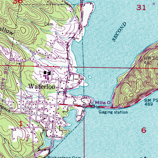 Topographic Map of Waterloo City Park, AL