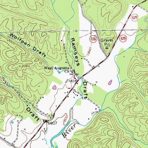 Topographic Map of West August Church, VA