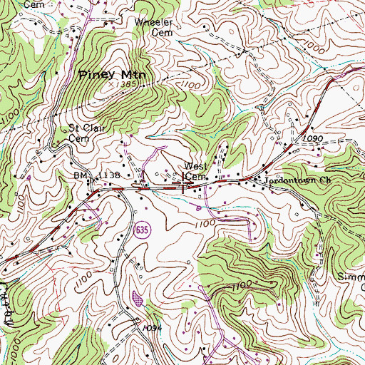 Topographic Map of West Cemetery, VA