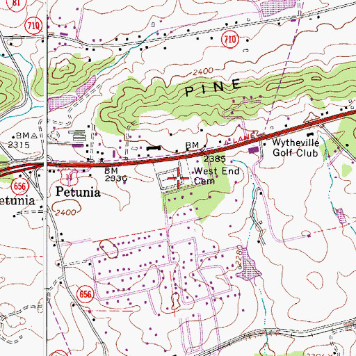 Topographic Map of West End Cemetery, VA