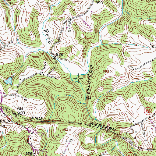 Topographic Map of West Fork Beaverdam Creek, VA