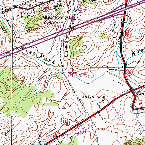 Topographic Map of West Fork Cedar Creek, VA