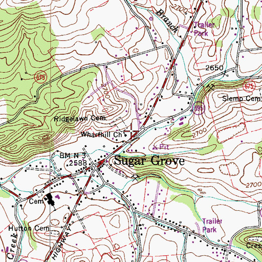 Topographic Map of Wharfhill Church, VA