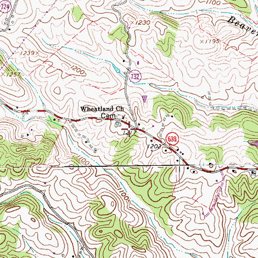 Topographic Map of Wheatland Church, VA