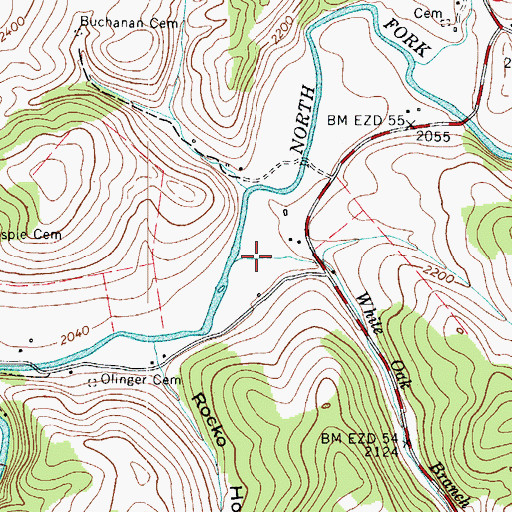 Topographic Map of White Oak Branch, VA