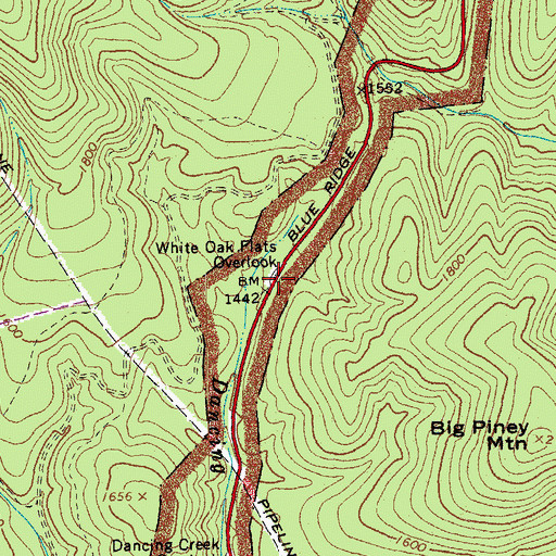 Topographic Map of White Oak Plats Overlook, VA