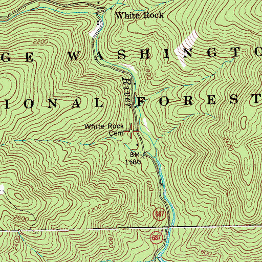 Topographic Map of White Rock Cemetery, VA