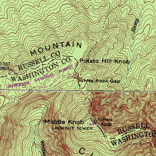Topographic Map of White Rock Gap, VA
