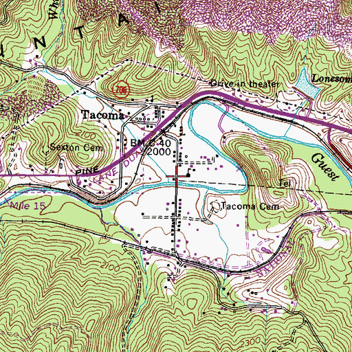 Topographic Map of Whiteoak Branch, VA