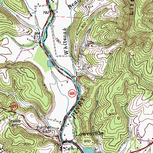 Topographic Map of Whiteoak Branch, VA