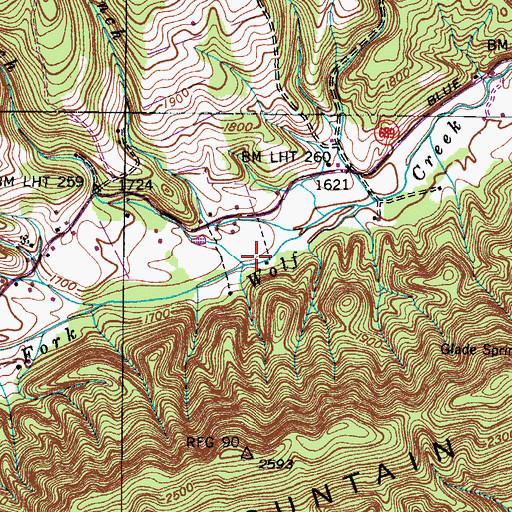 Topographic Map of Whiterock Branch, VA