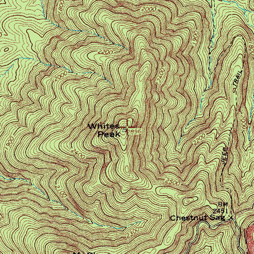 Topographic Map of Whites Peak, VA