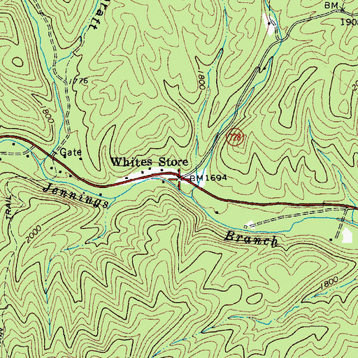 Topographic Map of Whites Store, VA