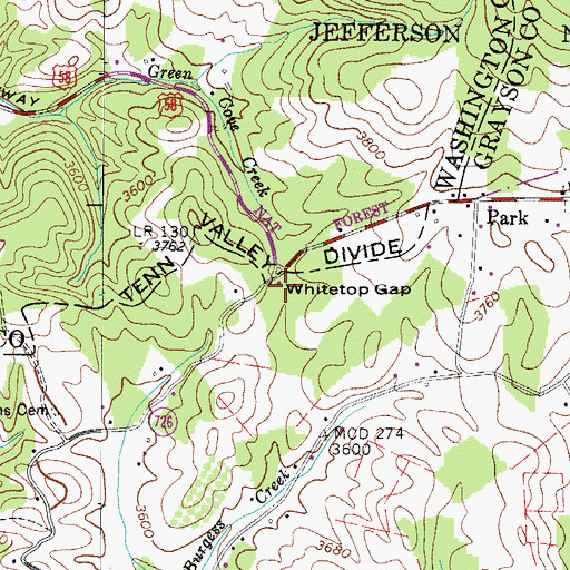 Topographic Map of Whitetop Gap, VA