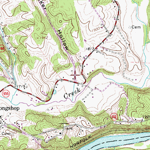 Topographic Map of Whittaker Hollow, VA