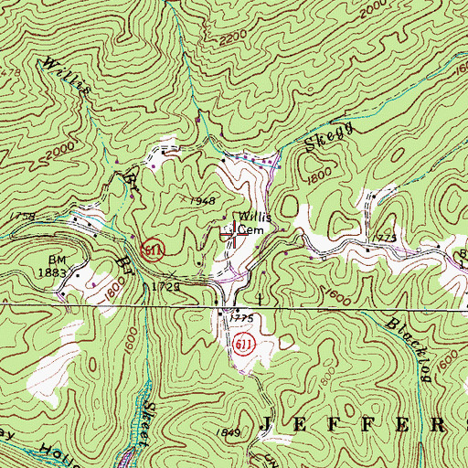 Topographic Map of Willis Cemetery, VA