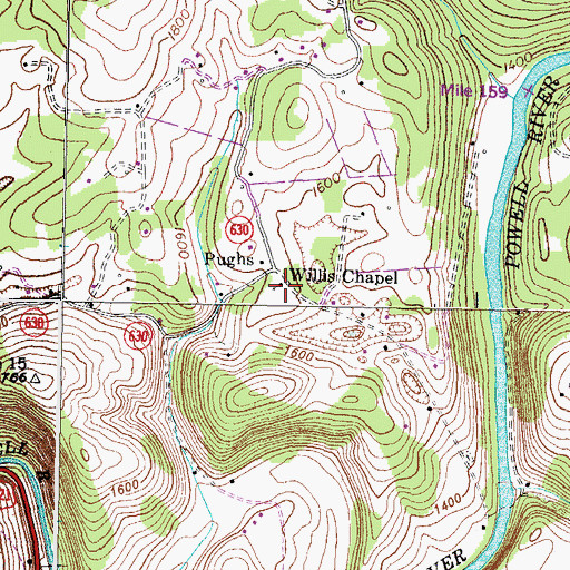 Topographic Map of Willis Chapel, VA