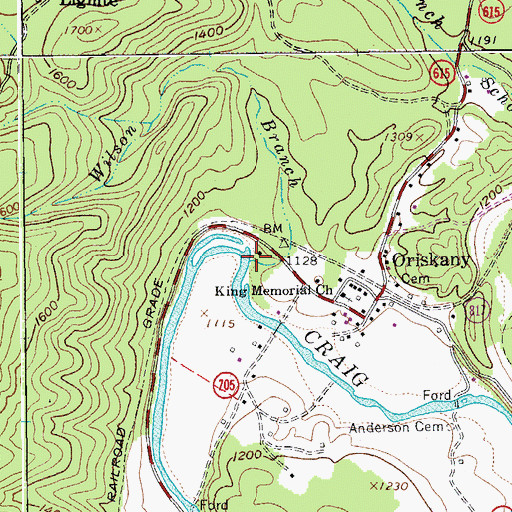 Topographic Map of Wilson Branch, VA