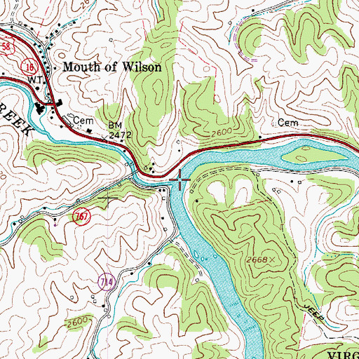 Topographic Map of Wilson Creek, VA