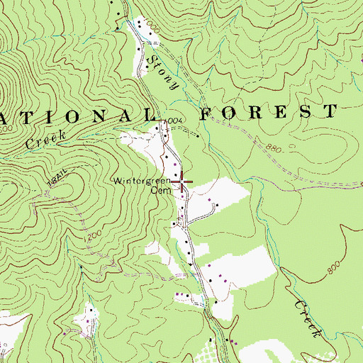 Topographic Map of Wintergreen Cemetery, VA
