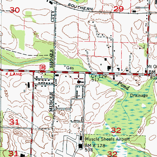 Topographic Map of Muscle Shoals Headstart School, AL