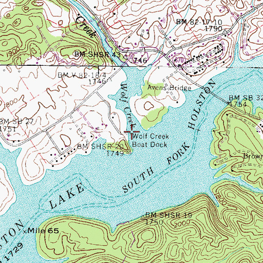Topographic Map of Wolf Creek Boat Dock, VA