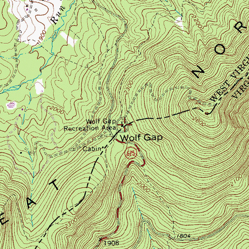 Topographic Map of Wolf Gap Recreation Area, VA