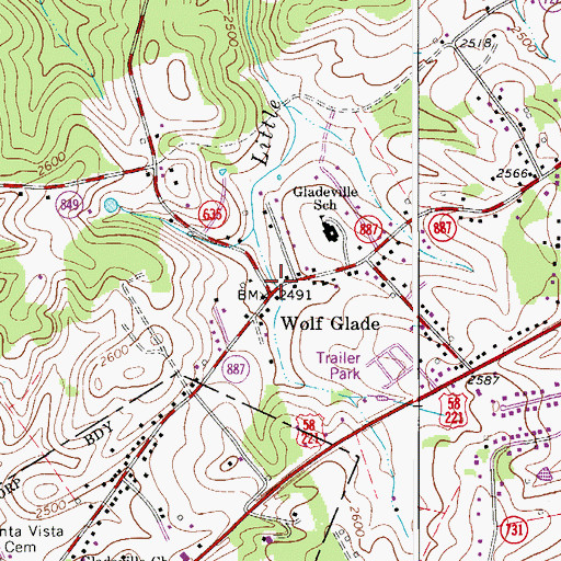 Topographic Map of Wolf Glade, VA