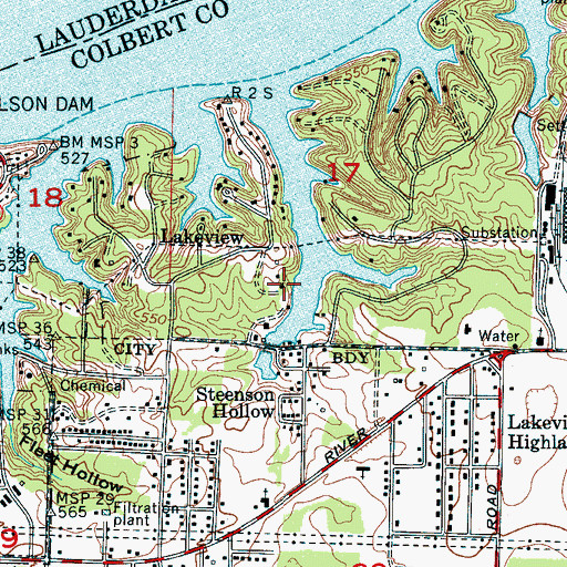 Topographic Map of Steenson Marina, AL