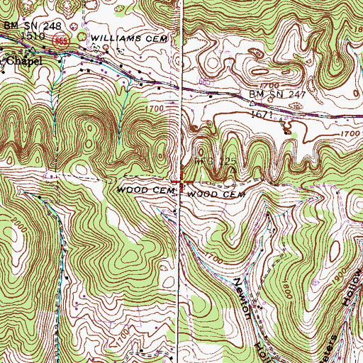 Topographic Map of Wood Cemetery, VA