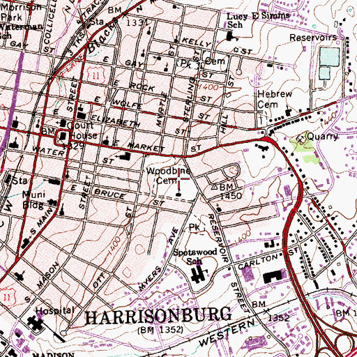 Topographic Map of Woodbine Cemetery, VA